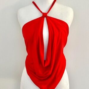 Plunging cowl neck halter top
